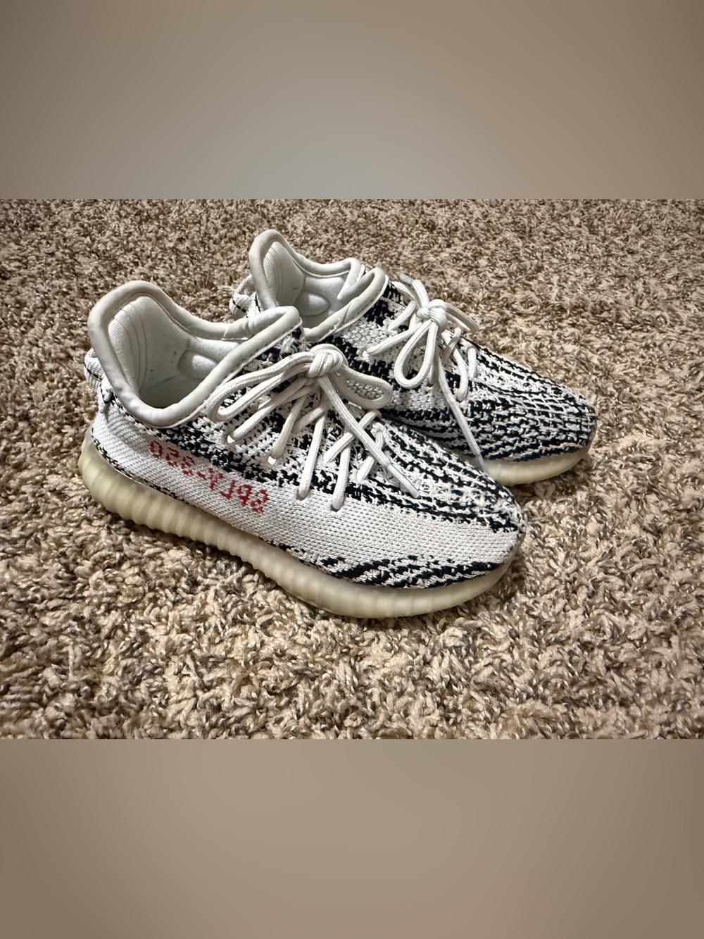 adidas Kids Yeezy Boost 350 V2 Zebra White Black with Red Accents